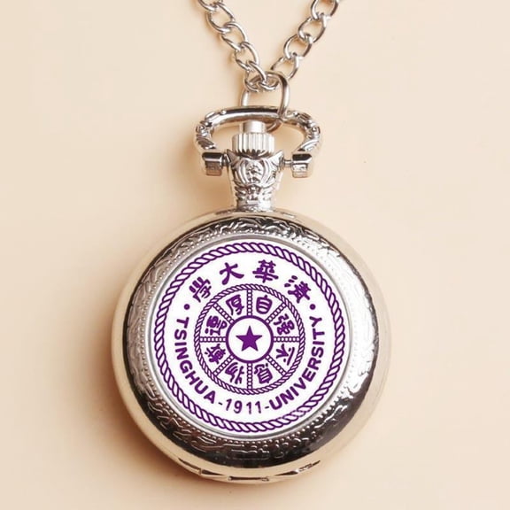 Retro Pocket Watch with Academic Style Emblem Classic Quartz Timepiece with Chain for Souvenir or Gift