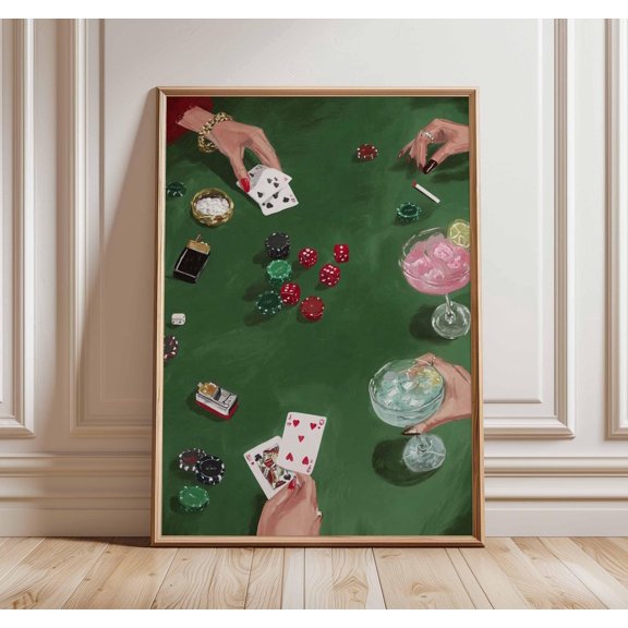 Retro Poker Night Print Casino Card Game Art Cocktail Lounge Decor