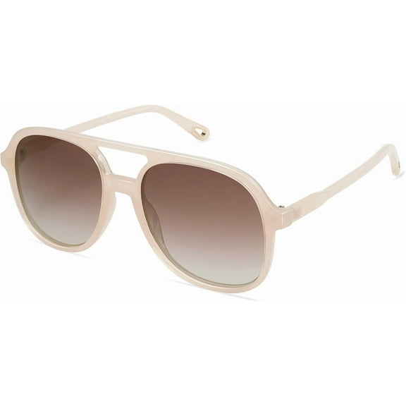Retro Polarized Aviator Sunglasses Womens Mens Classic 70s Vintage Trendy Square Aviators-Light Blush Beige/Gradient Light Brown