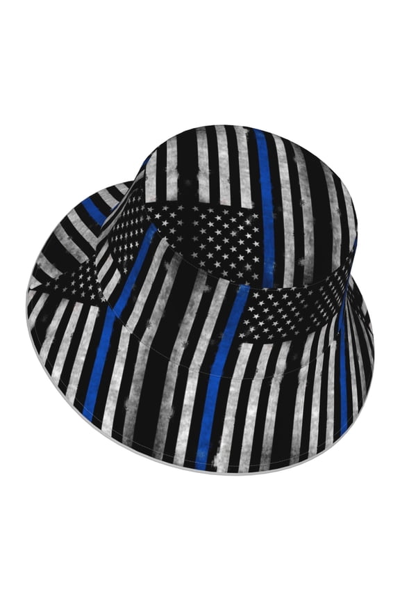 Retro Police America Flag Bucket Hat With Reflective Stripe Beach Sun Fishing Hat Reversible For Men Women