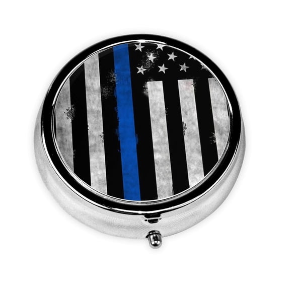 Retro Police America Flag Round Pill Box Small Pill Case For Purse Pocket Medicine Organizer Travel Pillbox Portable Pill Container