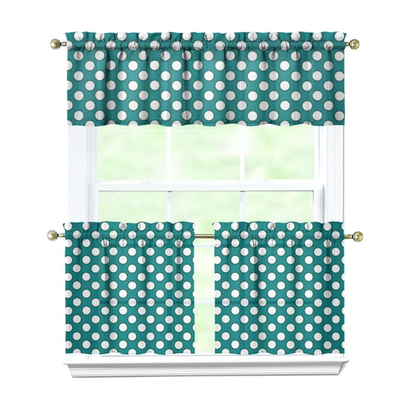 Retro Polka Dot Aesthetic Kitchen Curtains Set - Vintage Classic Minimalist Colorful Texture Black White Red Dots Design Geometric Tier and Valance Rod Pocket Drapes