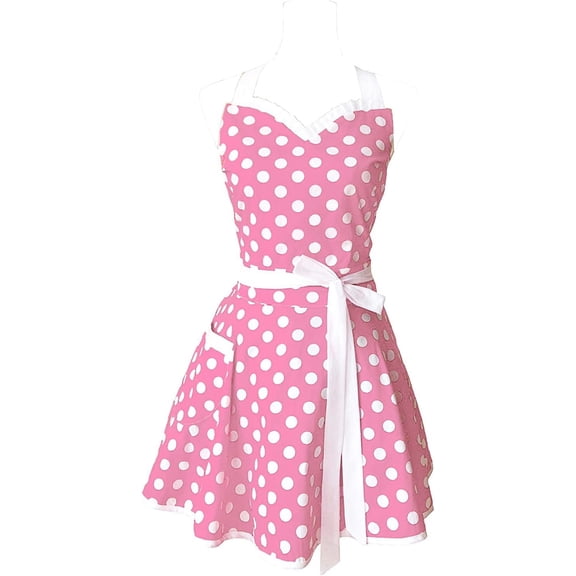Retro Polka Dot Cotton Kitchen Apron for Women, Lilac Cooking Apron