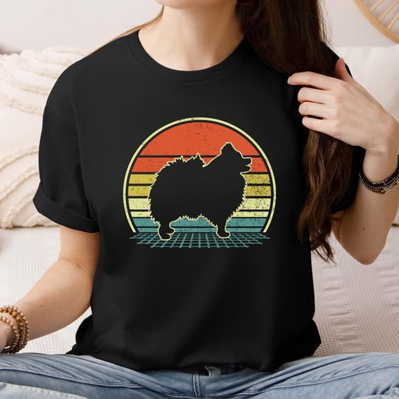Retro Pomeranian Vintage Godzilla Sunset Dog Graphic Tee Unisex Cotton T-Shirt, Size S-5XL
