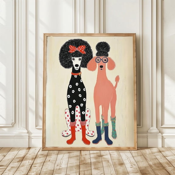 Retro Poodle Wall Art, Pop And Colorful Dog Print, Stylish Animal Art For Trendy Spaces Home Decor #1031, Stretched Canvas Size 16x24