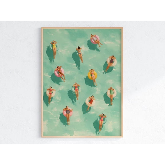 Retro Pool Art Summer Sunbathing Decor Minimalist Vacation Vibes, Unframed Poster