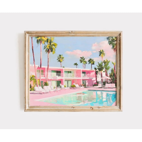 Retro Pool Print Swimming Pool Mid Century Palm Spring Art, Unframed Canvas 24x36in