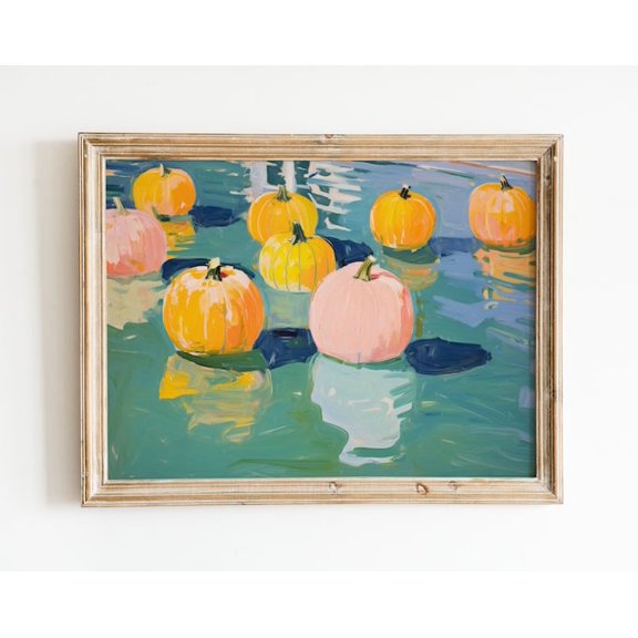 Retro Pool Pumpkin Autumn Wall Art Print, Unframed Paper Poster 24x36in