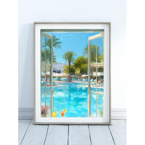 Retro Pool Swimming Pool Wall Art Print, Unframed Paper Poster 24x36in