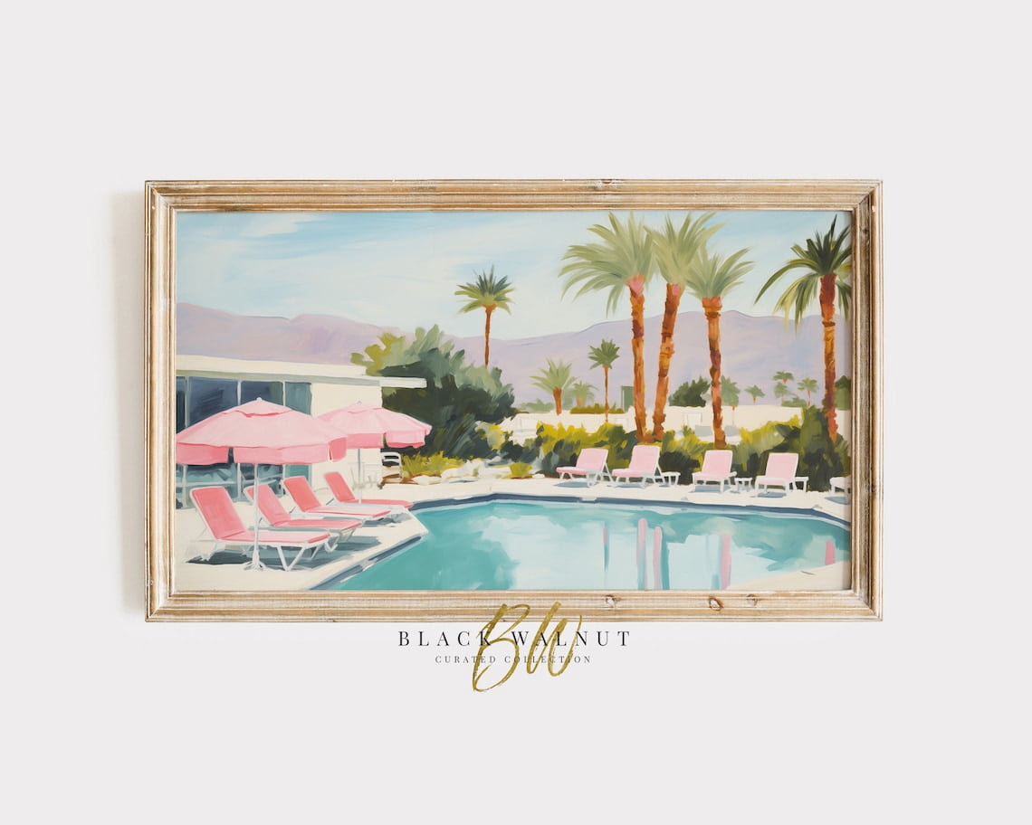 Screen Scaver Abstract Retro Pool Wall Art, Vintage Summer Pastel Preppy Palm Springs ...
