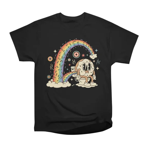 Retro Pooping Rainbow Donut Dude T-Shirt Tee Gift For Him Merch For Her Apparel For Friend