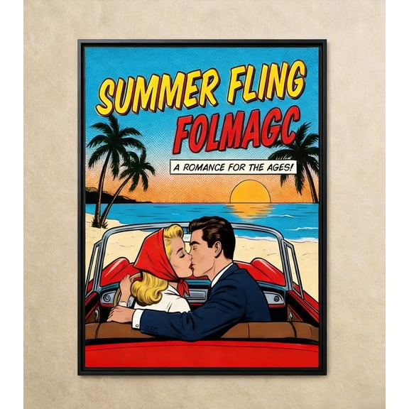 Retro Pop Art Couple Vintage Comic Style Kiss 50s Americana, Unframed Canvas