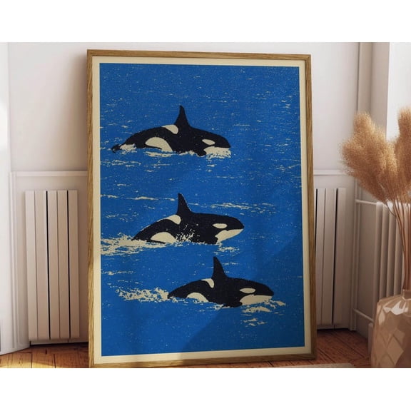 Retro Pop Art Orca Wall Art Print, Unframed Paper Poster 8x10in