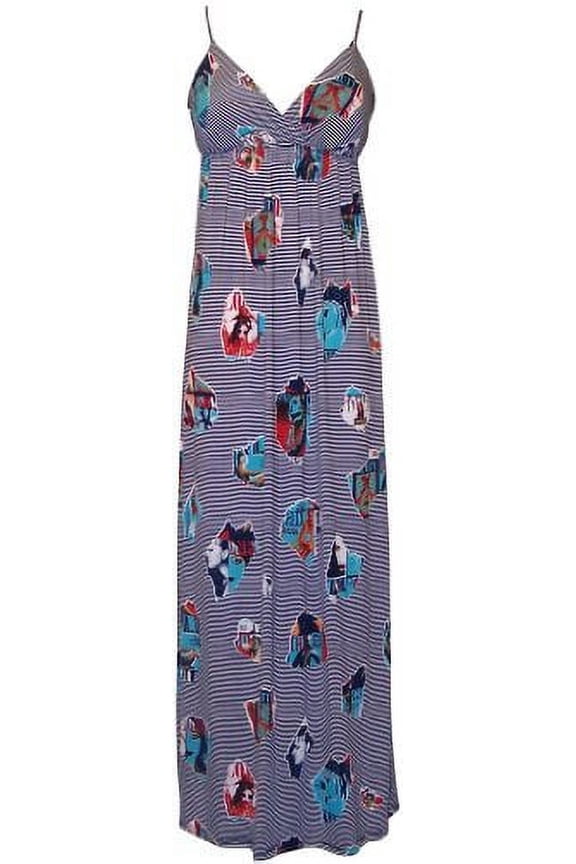 Retro Pop Art Photo Print Sundress Maxi Dress, 2X, Navy/Turquoise