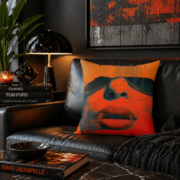 Retro Pop Art Sunglasses Lips Faux Suede Throw Pillow  Bold Fashion Accent Cushion 20x20