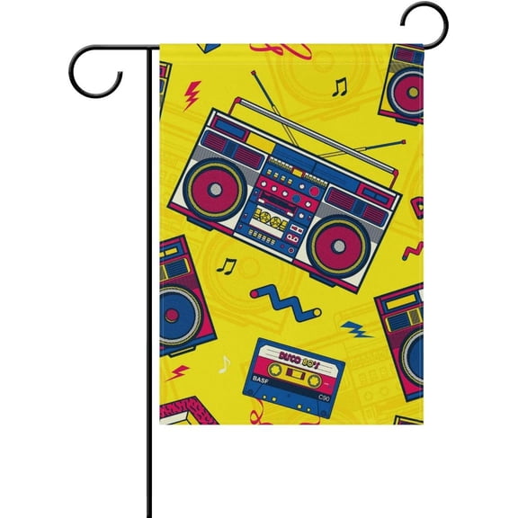 Retro Pop Boombox Radio 80S Decorative Double Sided Garden Flag 12 x 18 inch
