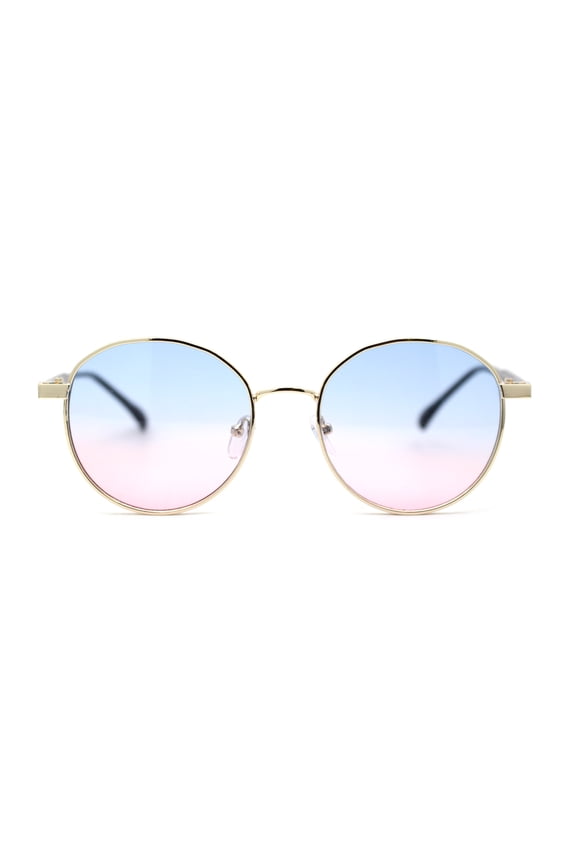 Retro Pop Color Indi Dapper Metal Rim Round Sunglasses Gold Blue Pink