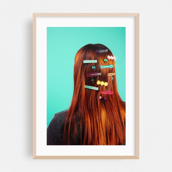 Retro Pop Fashion Modern Pastel Photography Fine Hair Clips On Red Hair Poster Unframed Paper Print