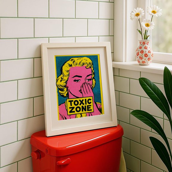 Retro Pop Toxic Zone Bathroom Wall Art, Unframed Paper Print Size 8x12
