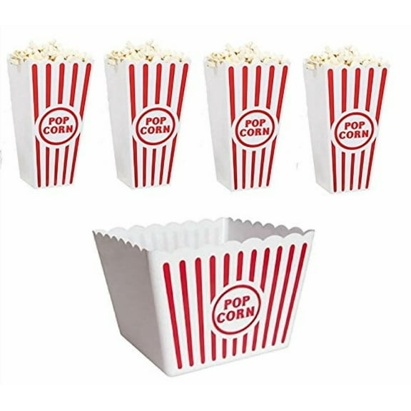 Retro Popcorn Set Bowl Plastic Classic Tub Red & White Striped Container Container Movie Theater Bucket Reusable Set Of 5