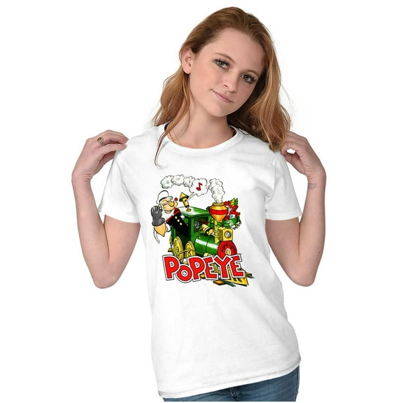 Retro Popeye Steam Train Cartoon Women's T Shirt Ladies Tee Brisco Brands S