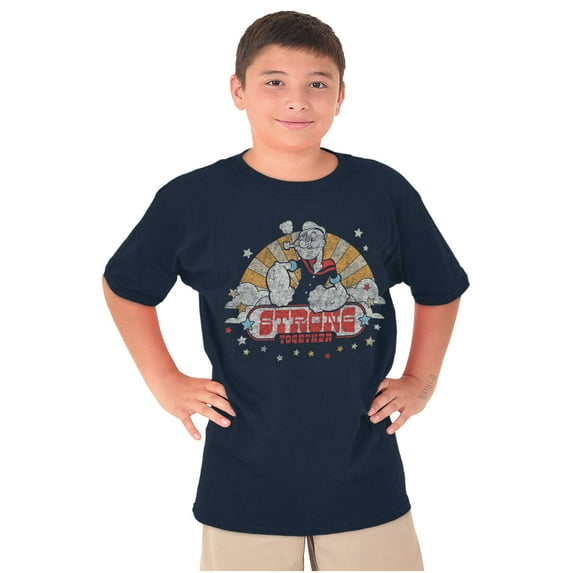 Retro Popeye Strong Together Crewneck T Shirts Boy Girl Teen Brisco Brands XS