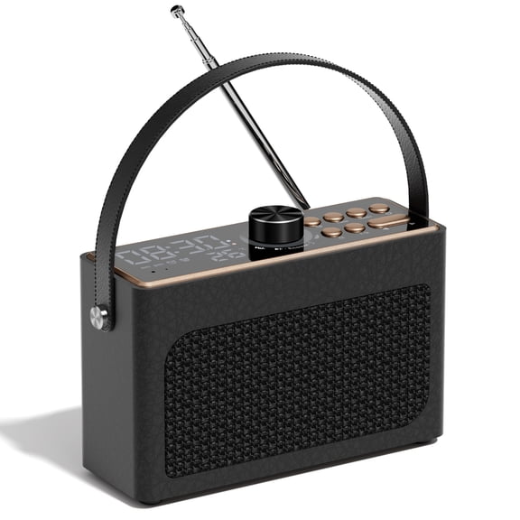 ANTBOOK Retro Portable Bluetooth Speaker with FM Radio & Alarm Clock, LED Display, Vintage Mini for Bedroom Black