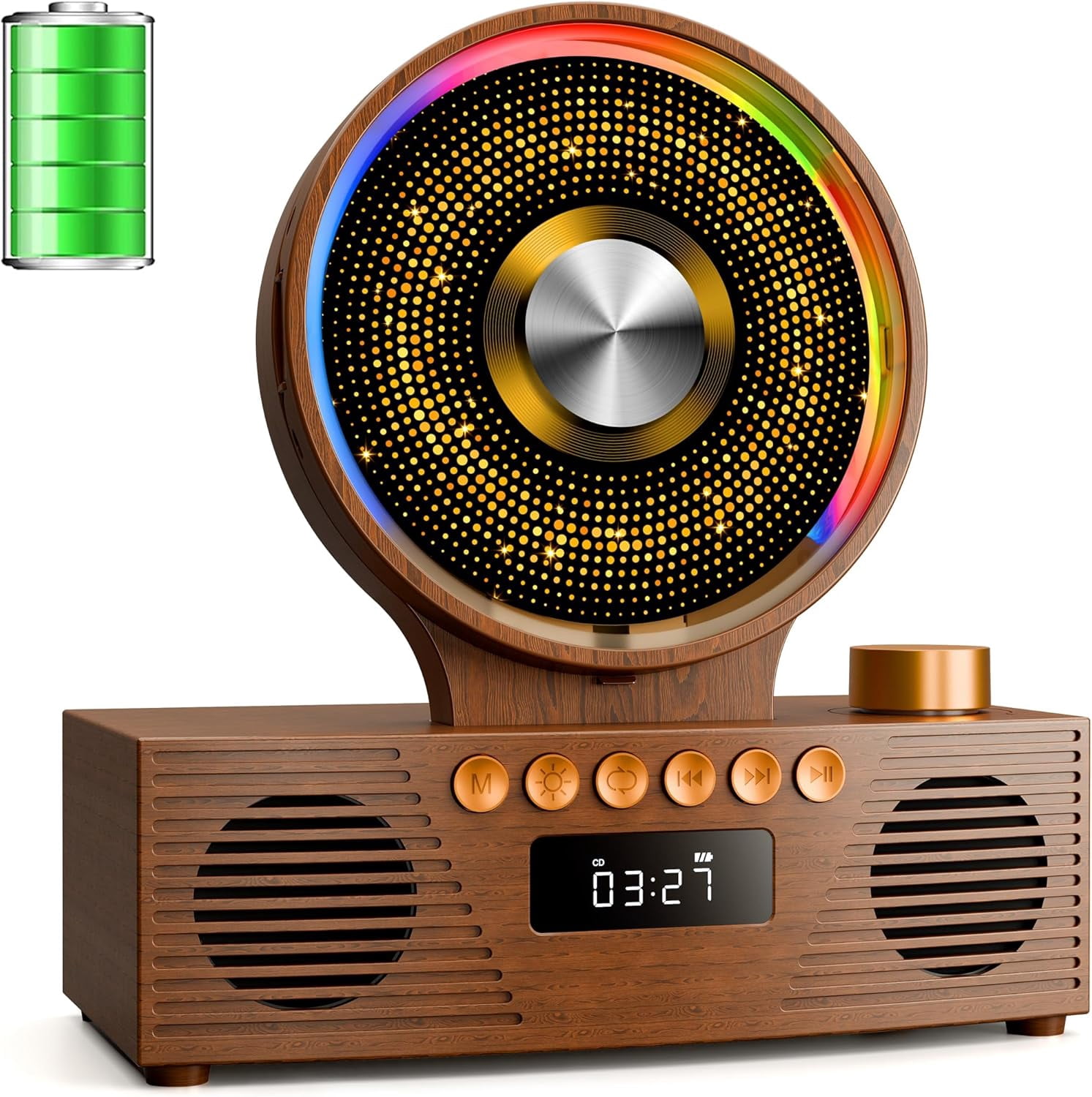 Retro Portable CD Player for Home Decor, CD Player with Speakers, Bluetooth/Battery/Remote, Desktop Vintage CD Players for Kids to Seniors, Combo with Radio/USB Driver/Stereo Sound/AUX/Timer
