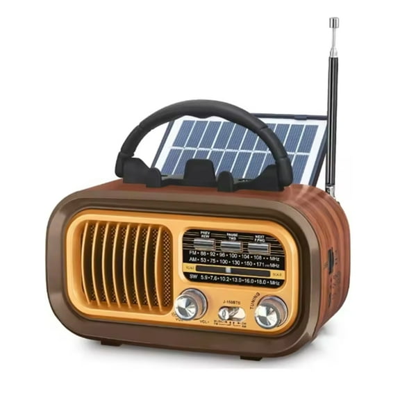Retro Portable Radio - AM/FM/SW, Bluetooth, Solar/D Battery/USB-C, , TF/USB Playback, Vintage Sound