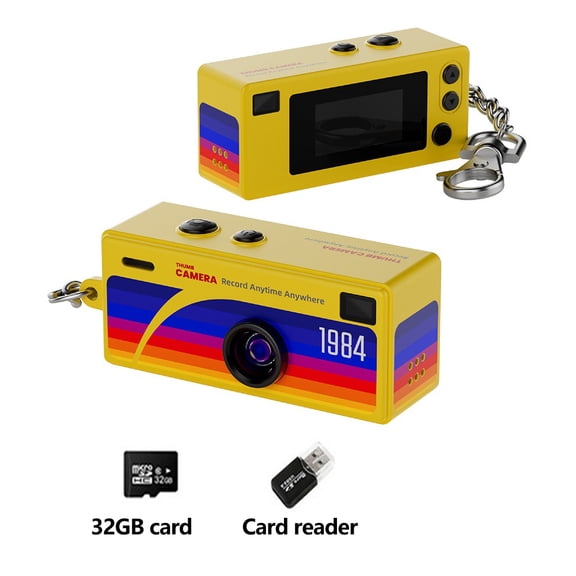 Retro Portable Thumb Camera 1080P Mini Camera Thumb-Sized Keychain Cameras 0.96-Inch TFT LCD Screen 130° Wide-Angle Lens with 32GB Memory Card