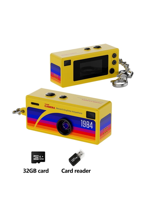 Retro Portable Thumb Camera 1080P Mini Camera Thumb-Sized Keychain Cameras 0.96-Inch TFT LCD Screen 130° Wide-Angle Lens with 32GB Memory Card