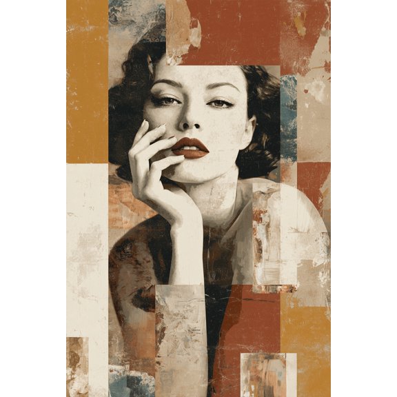 Retro Portrait Woman Poster - Vintage Elegance & Geometric Collage | Gift Ideas 【Poster Paper】