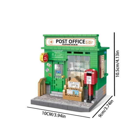 Retro Post Office Building Block Model, Detailed Plastic Bricks, Architecture Display Kit for Kids 6+ Teens & Adults 14+ 18+, 1 Pack