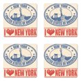 thumbnail image 1 of Retro Poster Coaster Set of 4, Vintage I Love New York with of Liberty Grunge Rubber Stamps Design, Square Hardboard Gloss Coasters, Standard Size, Blue Orange, by Ambesonne, 1 of 2
