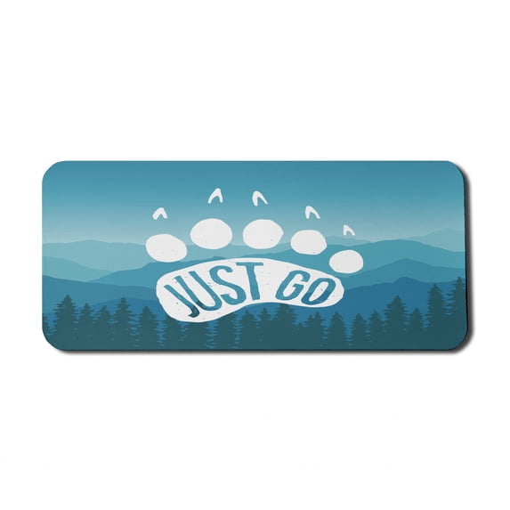 Retro Poster Computer Mouse Pad, Inspirational Just Go Words over Mountains Range Graphic, Rectangle Non-Slip Rubber Mousepad X-Large, 35" x 15" Gaming Size, Blue and White, by Ambesonne