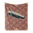 thumbnail image 1 of Retro Poster Soft Flannel Fleece Blanket, Vintage Damask Motif Featured Backdrop with Zeppelin Modern Mix Art Graphic, Cozy Plush for Indoor and Outdoor Use, 70" x 90", Coral Black, by Ambesonne, 1 of 6