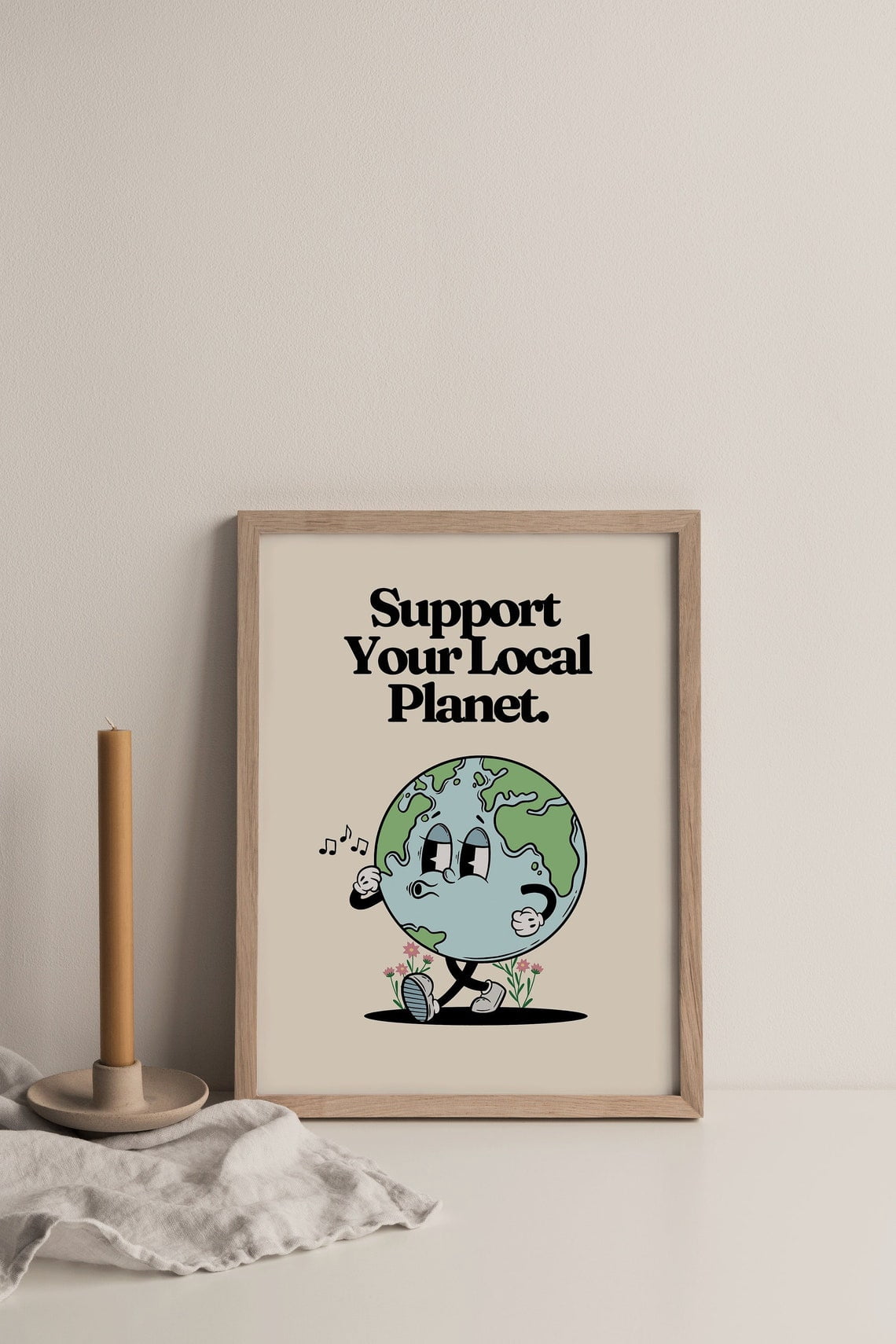 Retro Poster, Support Your Local Planet, Vintage Groovy Earth, Cartoon ...