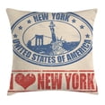 thumbnail image 1 of Retro Poster Throw Pillow Cushion Cover, Vintage I Love New York with Statue of Liberty Grunge Rubber Stamps Design, Decorative Square Accent Pillow Case, 16 X 16 Inches, Blue Orange, by Ambesonne, 1 of 2