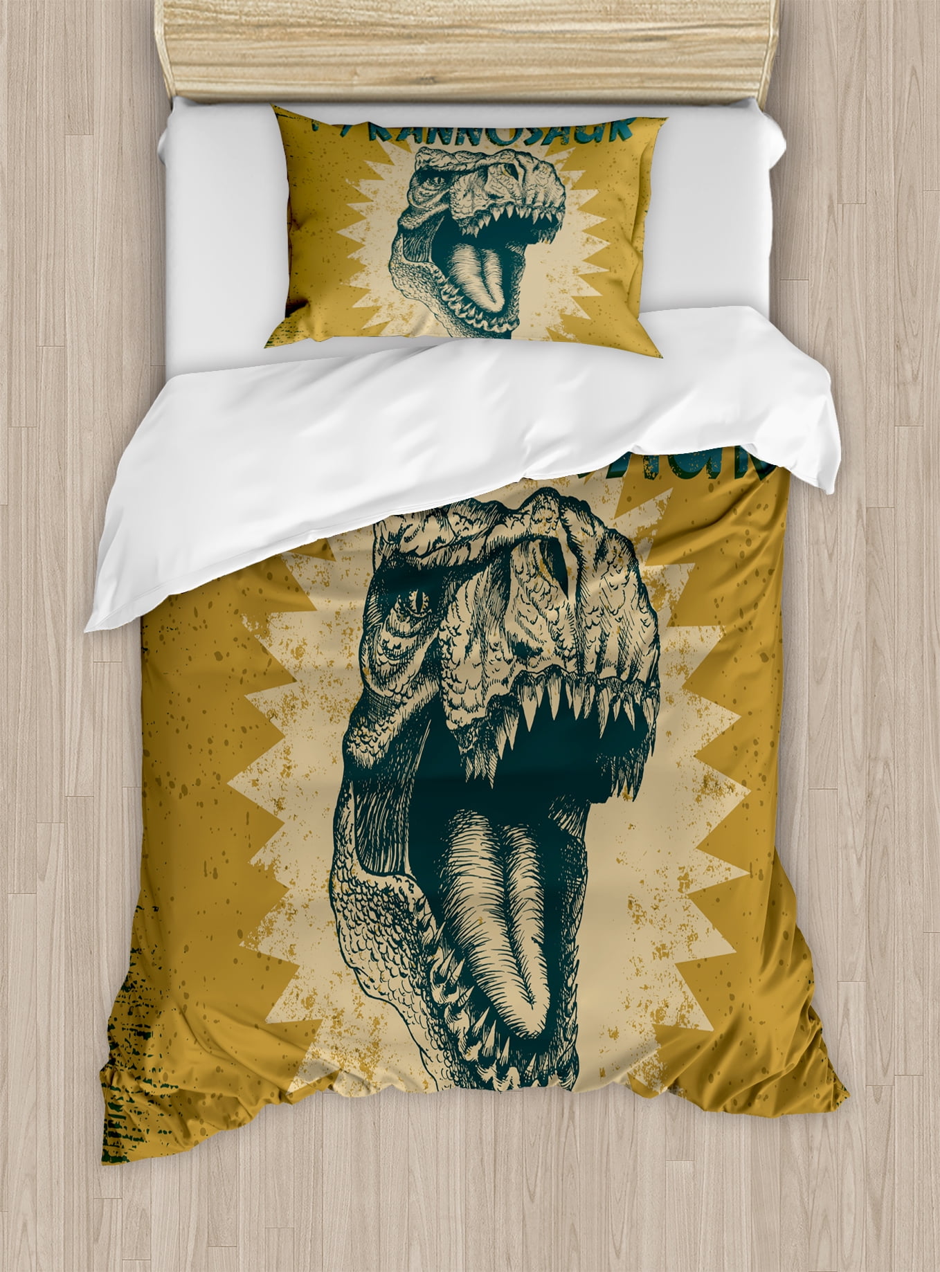 Retro Dinosaur Print Twin Duvet Cover Set with Pillow Sham
