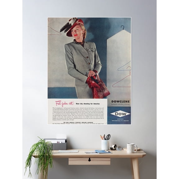 Retro Poster Vintage Fashion €“ Dow Dry Cleaning (1940S) Poster Wall Art, Modern Wall Decor For Living Room Bedroom, 12x18 UNFRAMED