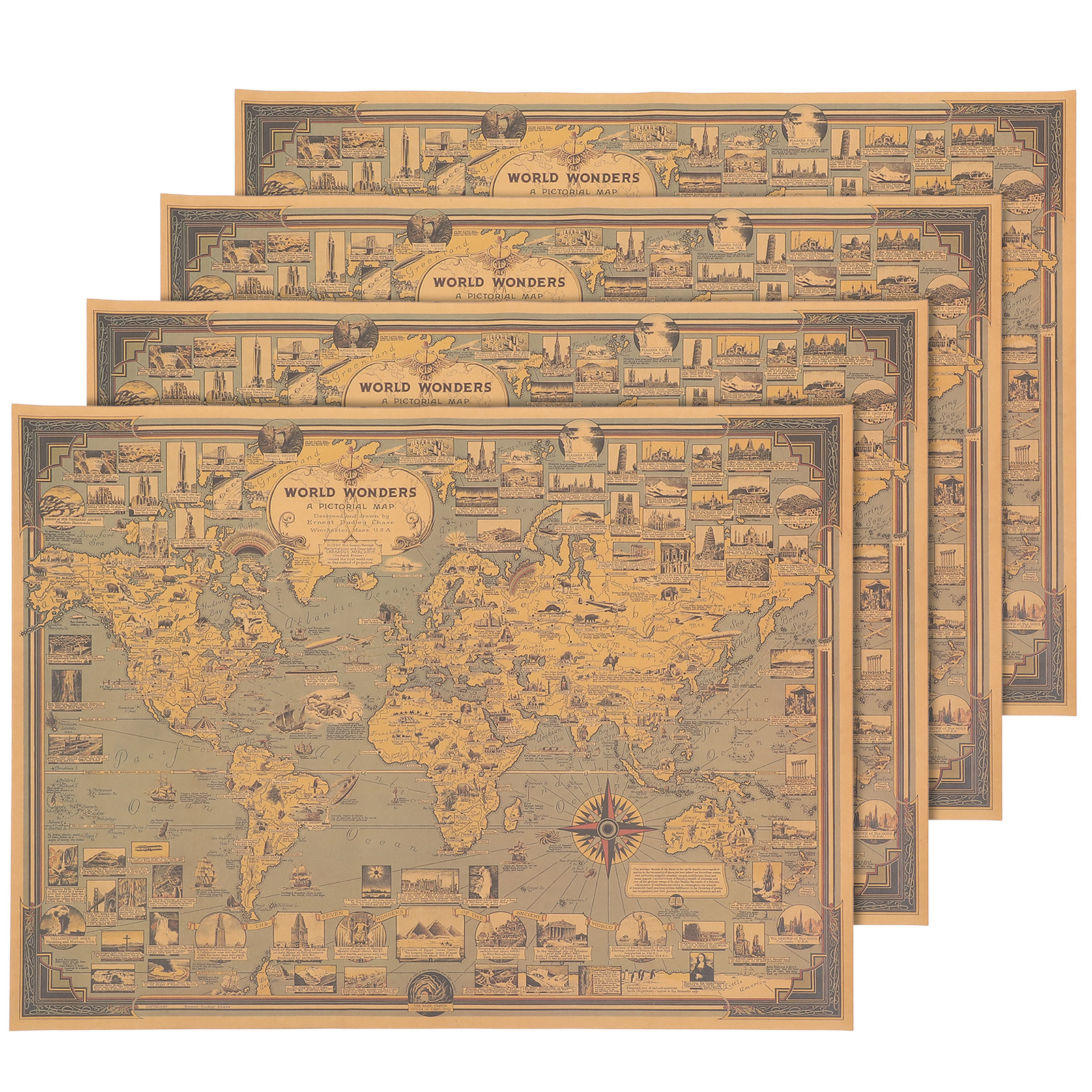 Retro Poster World Map Mens Office Decor Home for Wall Hanging