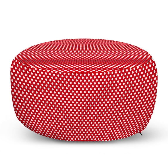 Retro Pouf Cover with Zipper, 50s 60s Iconic Pop Art Style Big White Polka Dots Picnic Vintage Old Theme Image, Soft Decorative Fabric Unstuffed Case, 30" W X 17.3" L, Vermilion White, by Ambesonne