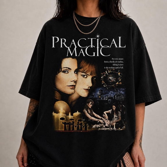 Retro Practical Magic Shirt, 90s Bootleg Witch Movie Graphic Tee, Whimsigoth Spooky Season Apparel Multicolor