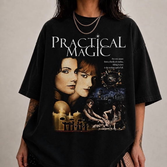 Retro Practical Magic Shirt, 90s Bootleg Witch Movie Graphic Tee, Whimsigoth Spooky Season Apparel Multicolor