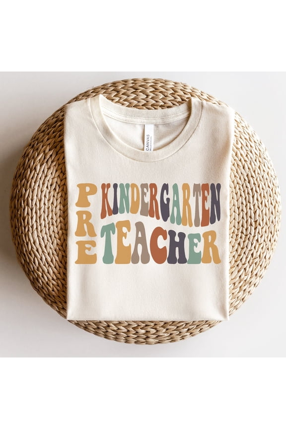 Retro Pre-K Teacher Shirt, Wavy Letters, Pre-Kindergarten Team Teachers Shirts, Back To School, Elementary Teacher Tee, 2022, Bts