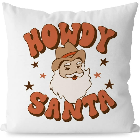 Retro Preppy Christmas Decor,Trendy 70s Preppy Christmas Howdy Santa Decor Decorative Pillowcase Throw Pillow Cover 18x18 inch,Preppy Christmas Santa Winter Decor Decorations Pillow Cover
