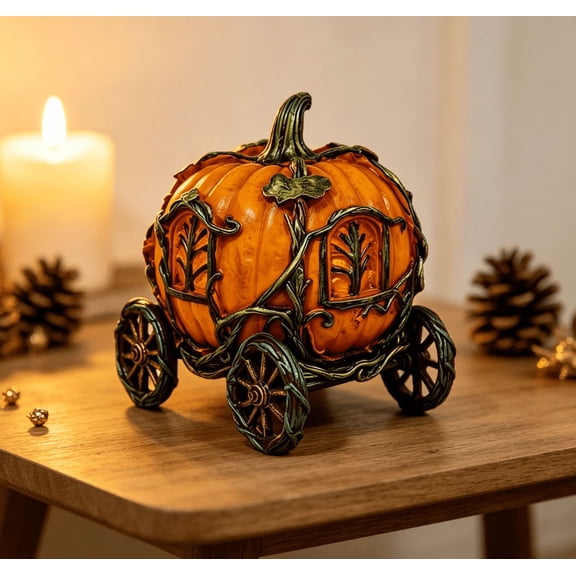 Retro Princess Pumpkin Carriage Ornament Resin Craft with Vine Design Fall Tabletop Decor for Thanksgiving Halloween Holiday Gift