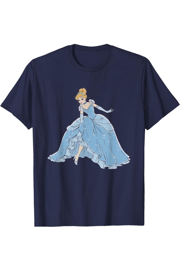 Retro Princess in Dress Cinderella DTG Print Unisex T-Shirt,Navy Color,Size 2T