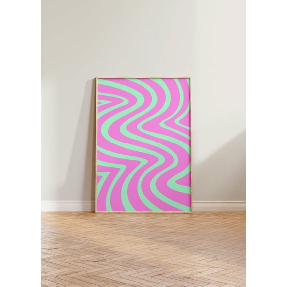 Retro Print, Wavy Abstract Print, Retro Pink Print, Waves Print, Wavy Print, 70S Wall Decor, Bright Colourful Wall Print, Retro Wall Art Home Decor #1684, 8x12 UNFRAMED