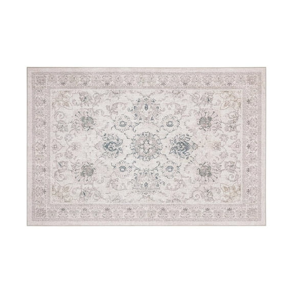 Retro Printed Boho Area Rugs, Vintage Washable Non-Slip Rug for, Living Room, Bedroom, 4 x 6 ft, Beige, 1 Pack